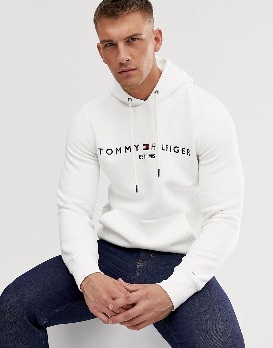 Tommy Hilfiger embroidered flag logo hoodie in white