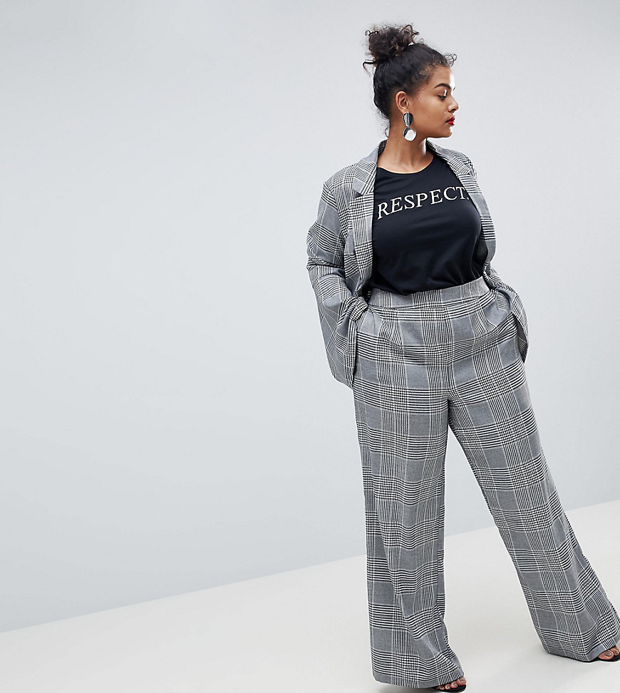 Unique 21 Hero Plus High Waist Trousers In Prince Of Wales Check Co-Ord - Check