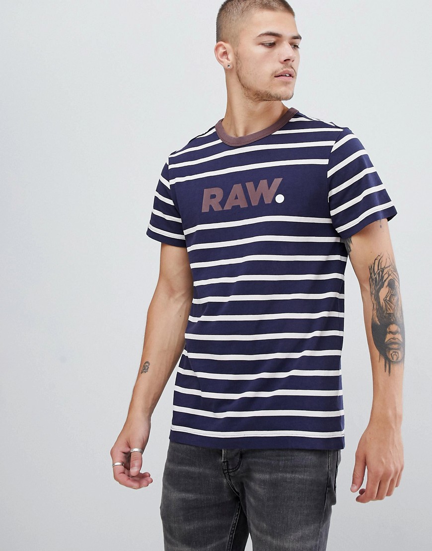 G-Star stripe logo t-shirt in blue and white