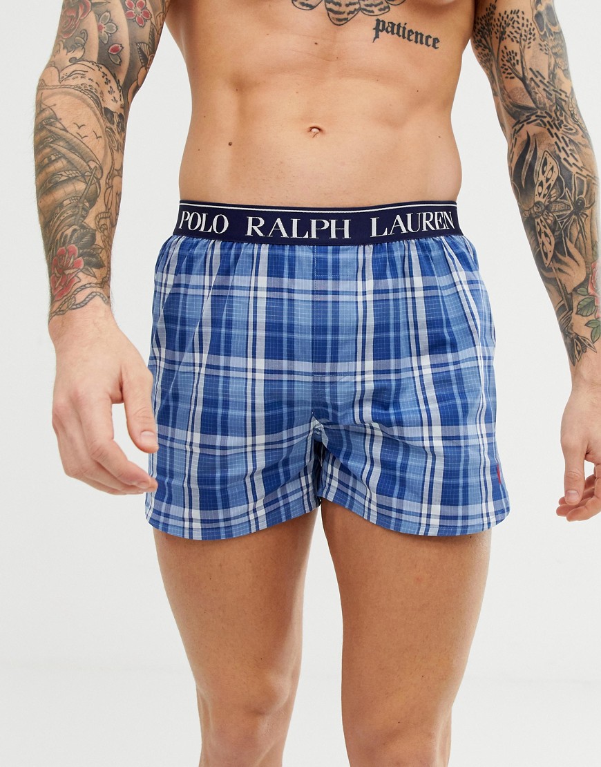 Polo Ralph Lauren slim fit boxer short with polo player and contrast logo waistband in blue check