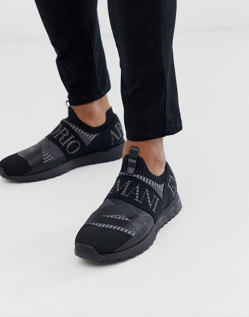 Emporio Armani Arco all over logo sock trainers in black