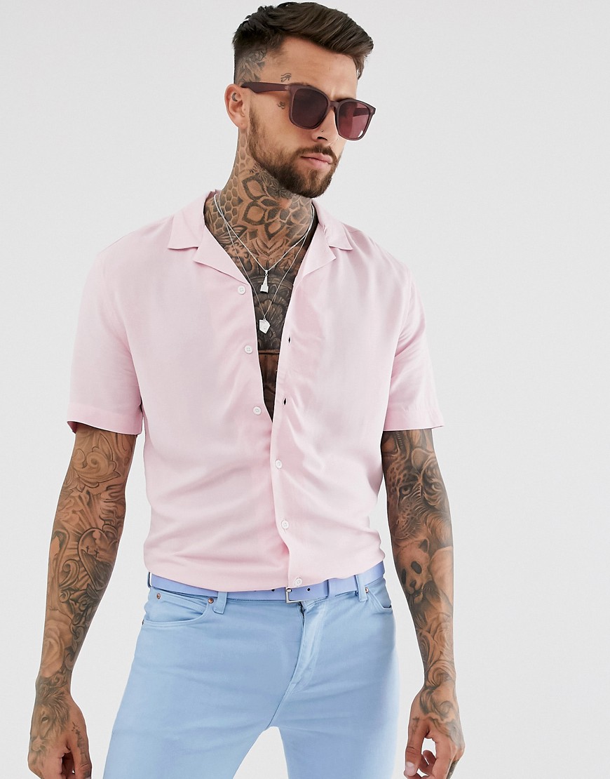 ASOS DESIGN regular fit viscose shirt in pink