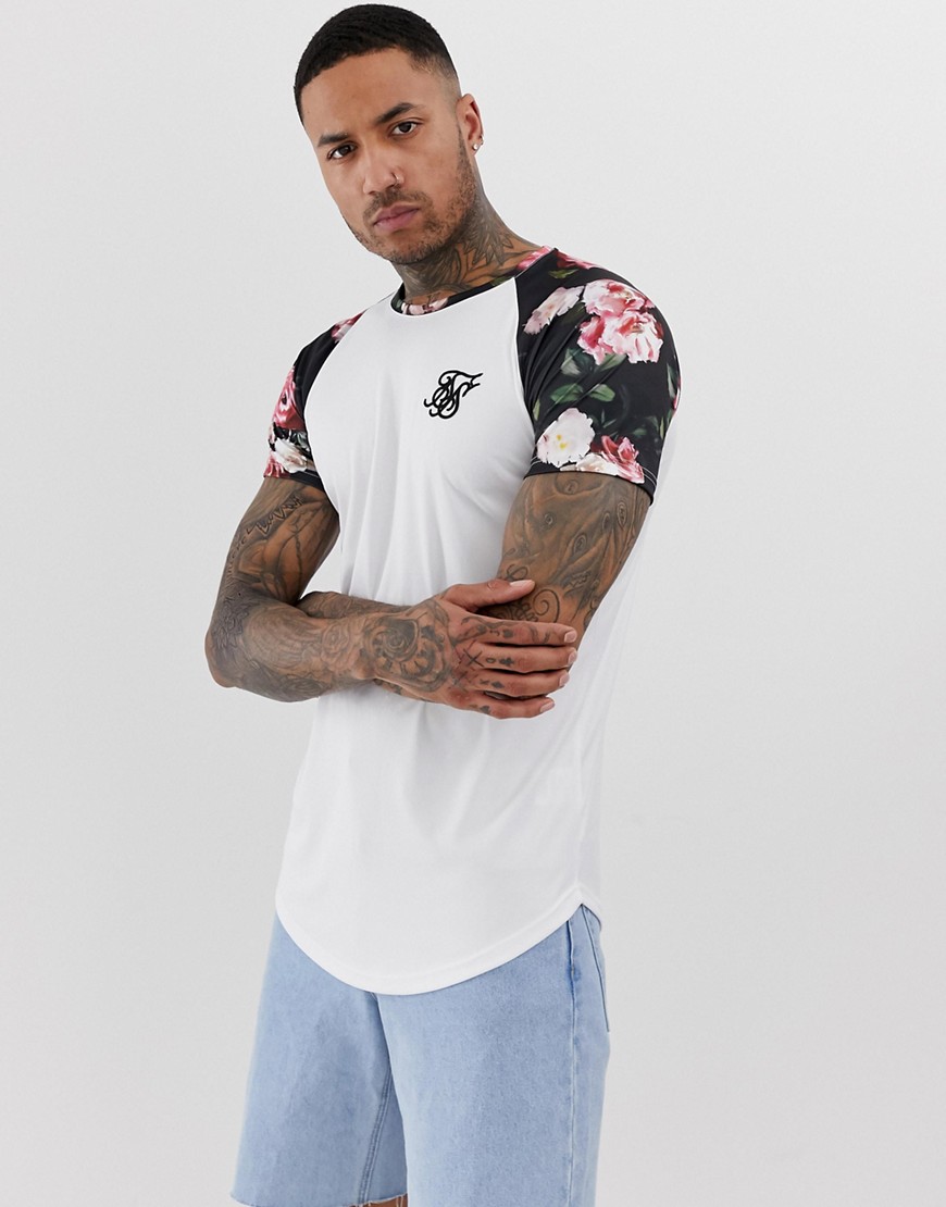 SikSilk t-shirt in white with contrast sleeves