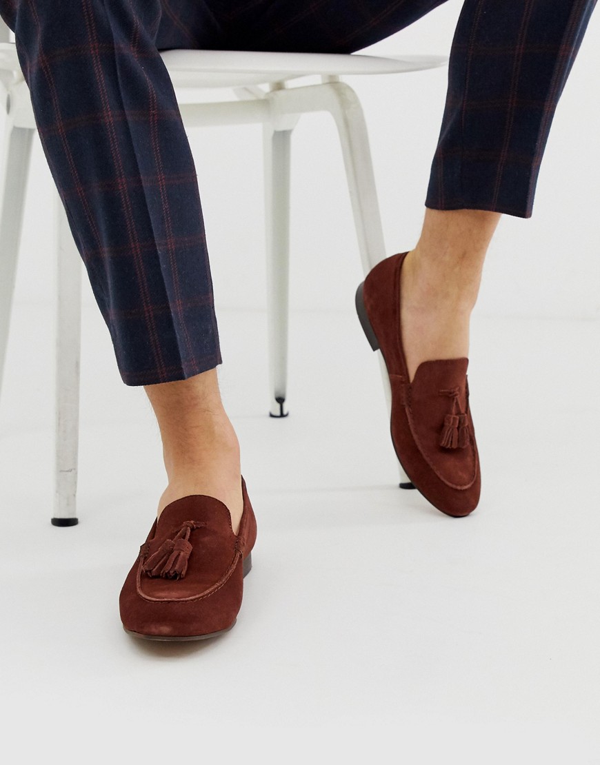 H by Hudson Bolton tassel loafers in rust suede