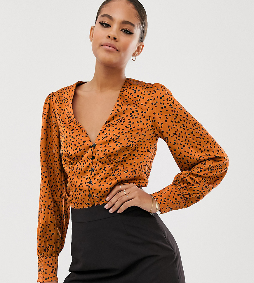 Outrageous Fortune Tall button through blouse in tan spot print