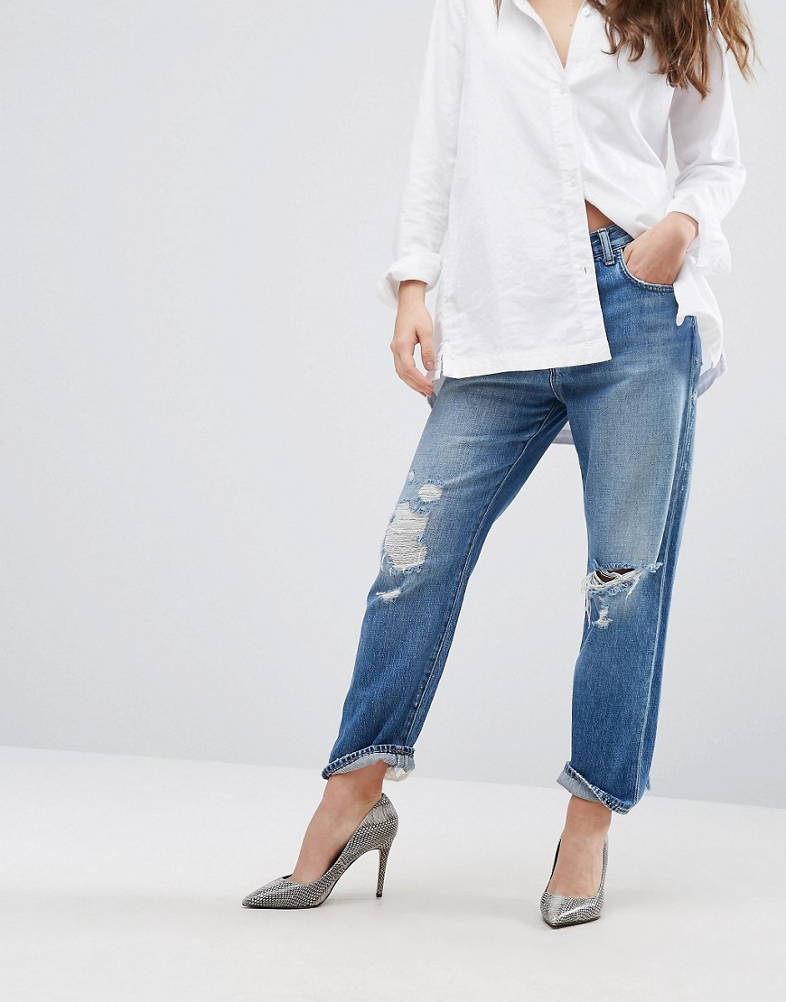 J Brand Ivy High Rise Cropped Boyfriend Jeans With Abrasions - Bleached wrecked