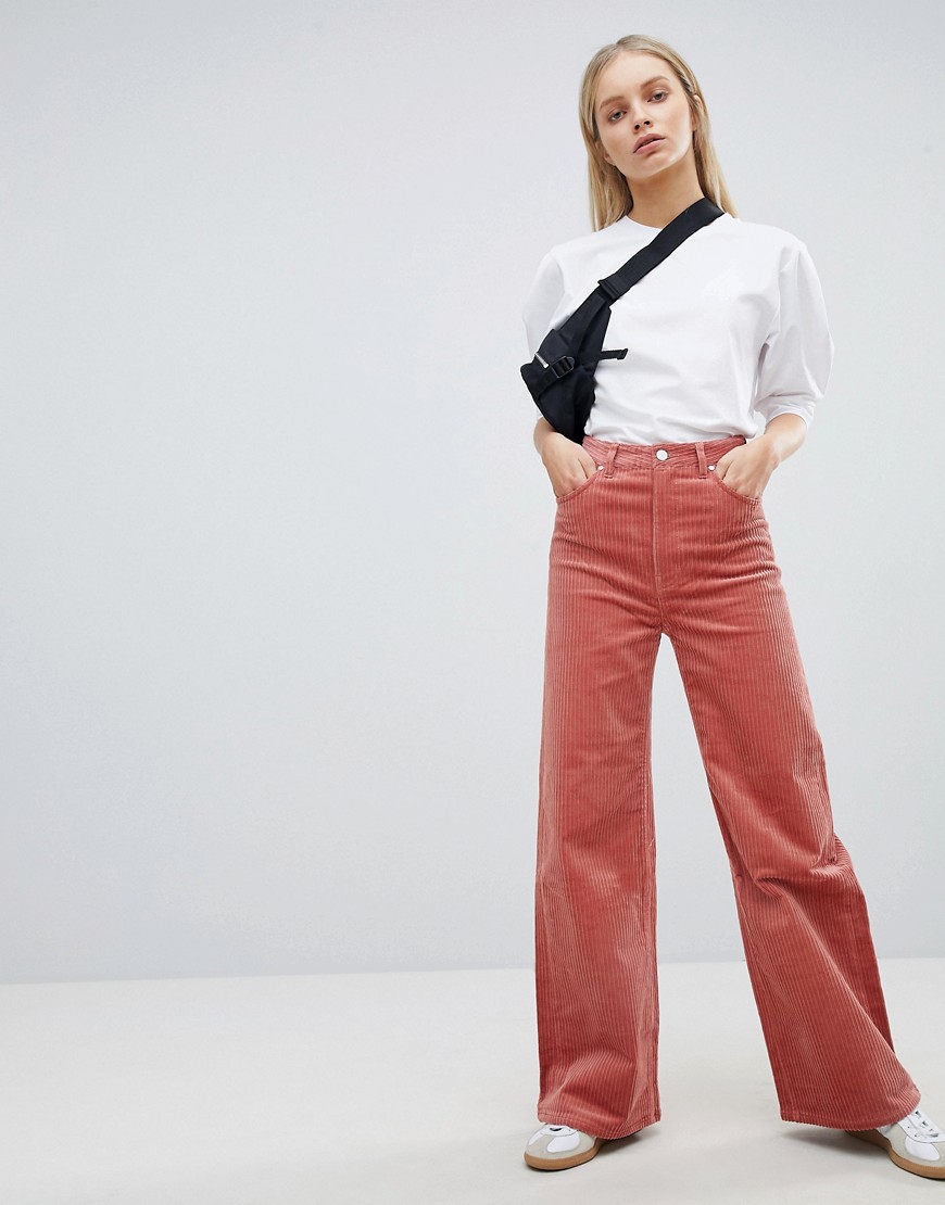 Weekday Cord Wide Leg Trousers - Rose