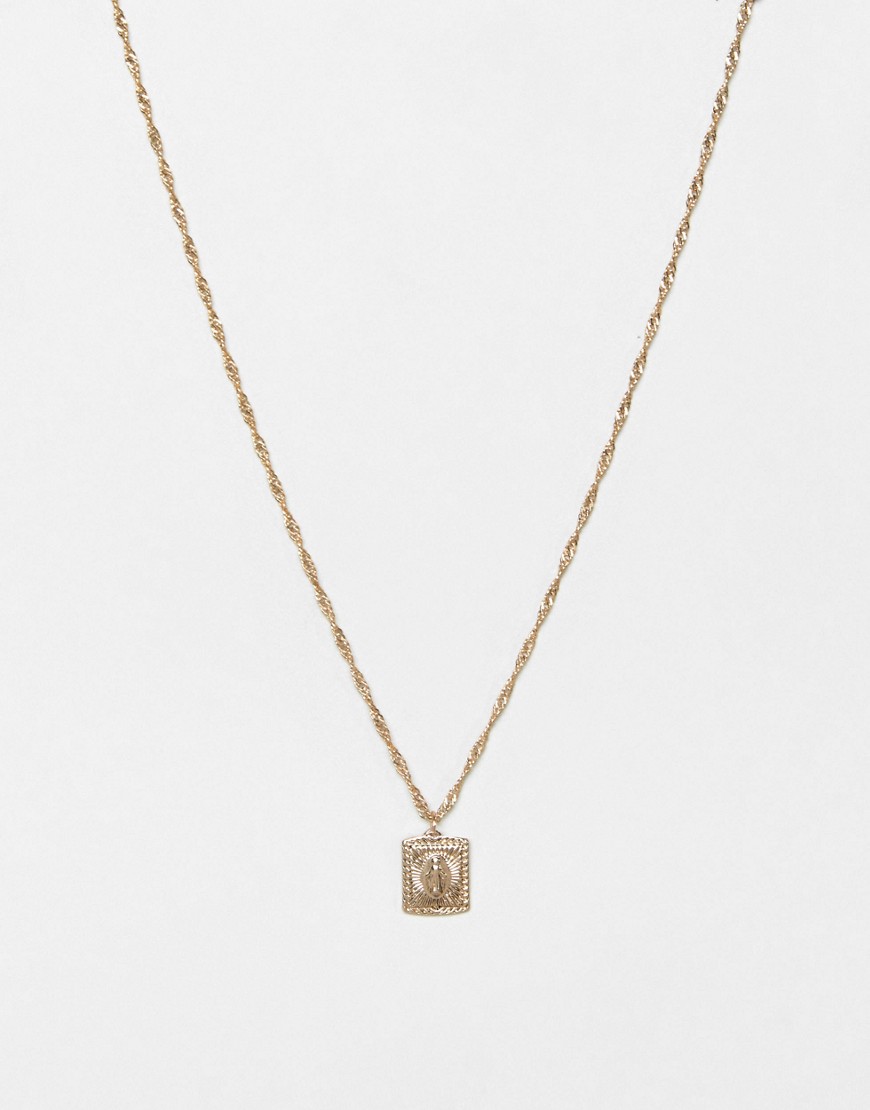 Asos Design Necklace With Sovereign Medallion In Gold Tone