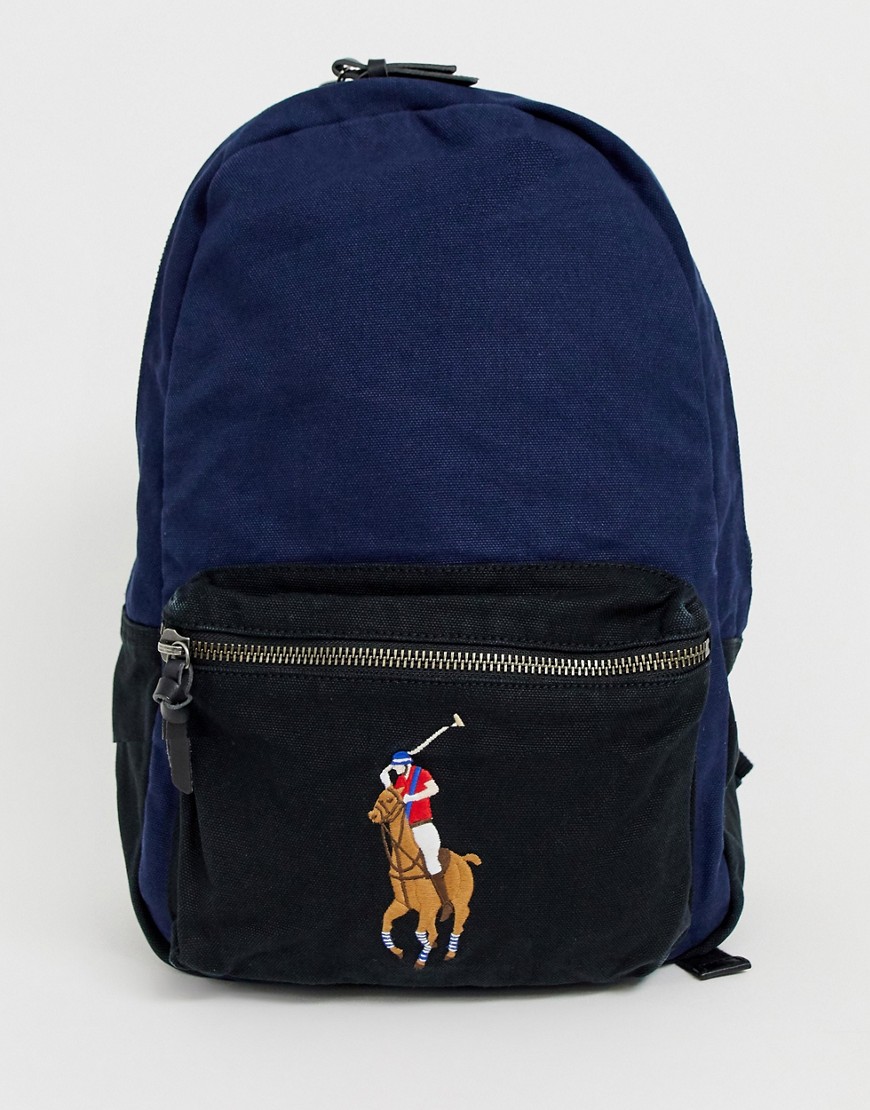 Polo Ralph Lauren canvas backpack with multi polo player and contrast panels in navy