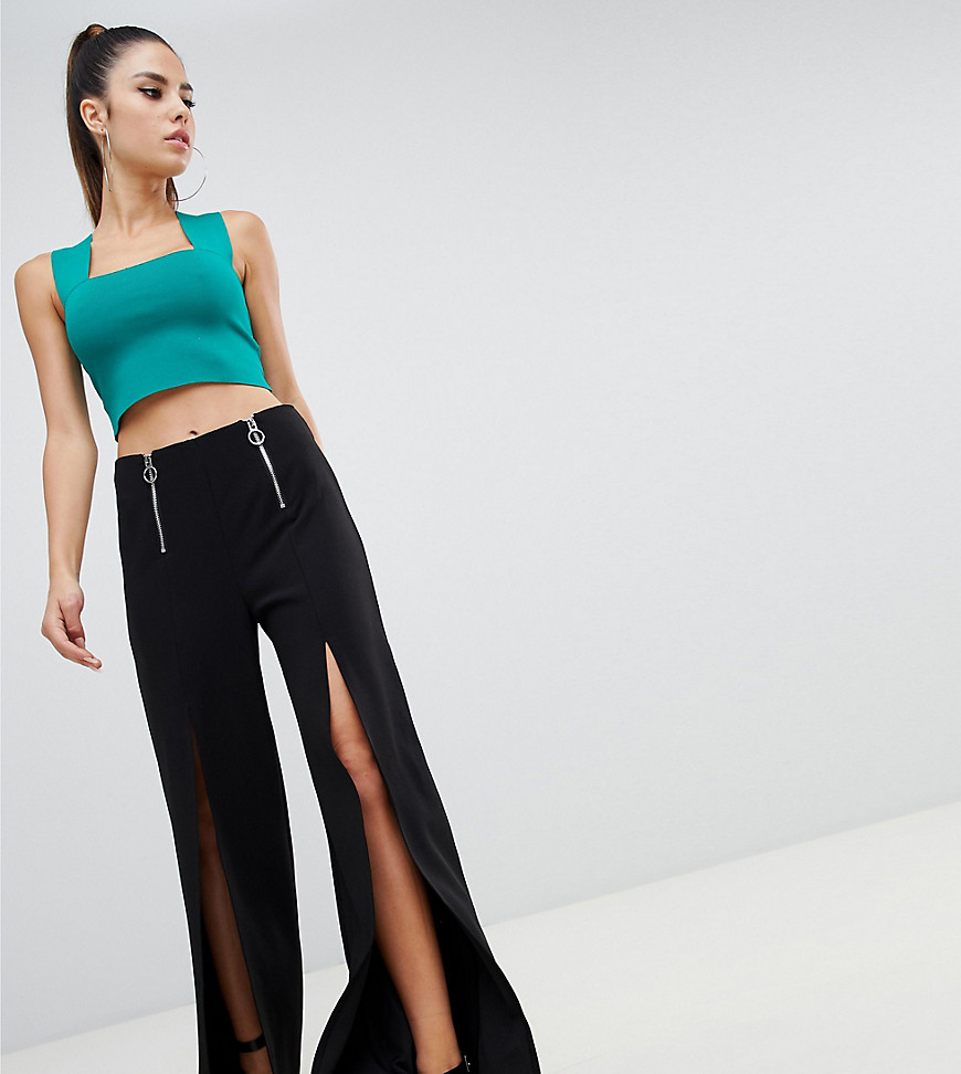 Parallel Lines split front wide leg trousers with zip detail