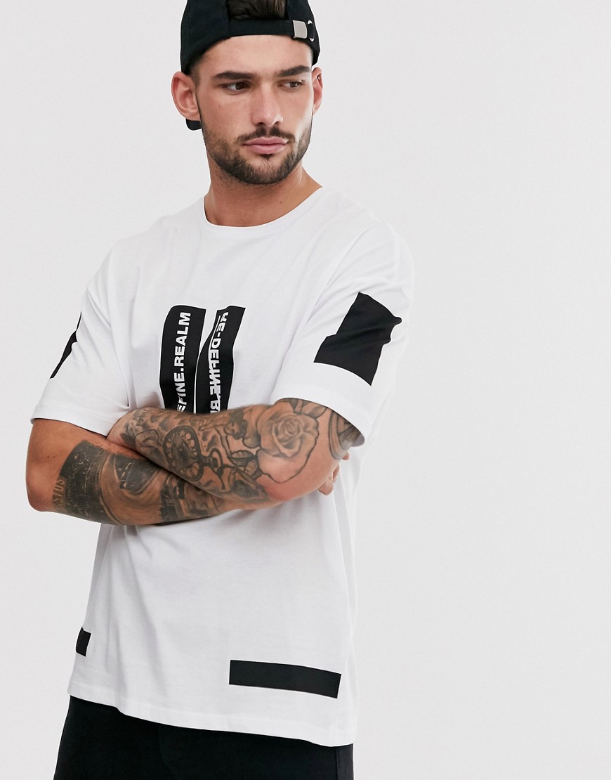 Jack & Jones Core over sized taped detail logo t-shirt in white