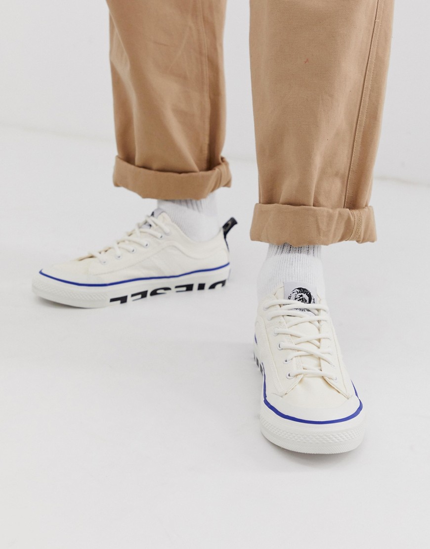 Diesel logo canvas trainers in white
