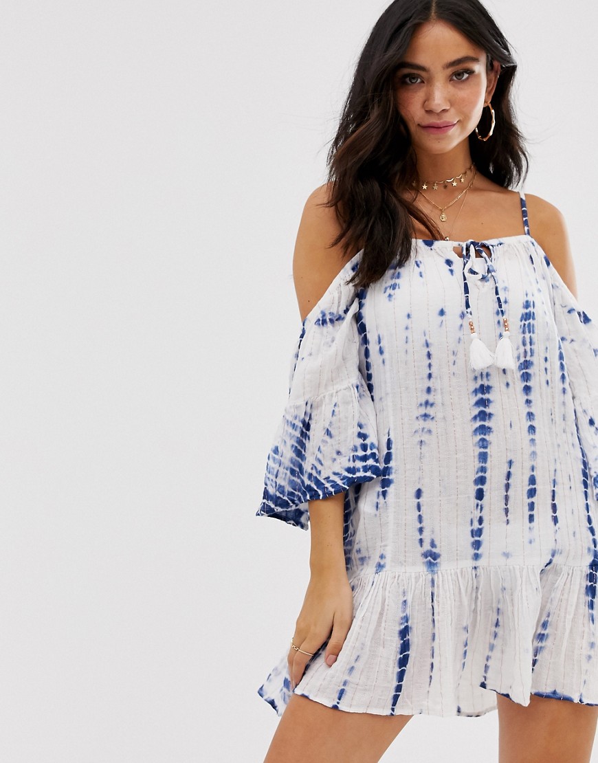 White Cabana cold shoulder each dress in tie dye