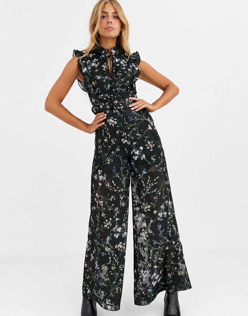 We Are Kindred Ambrosia frill sleeve floral jumpsuit