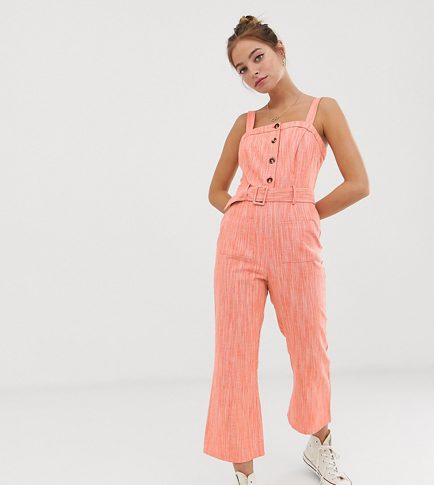 Glamorous Petite jumpsuit with belt in textured fabric