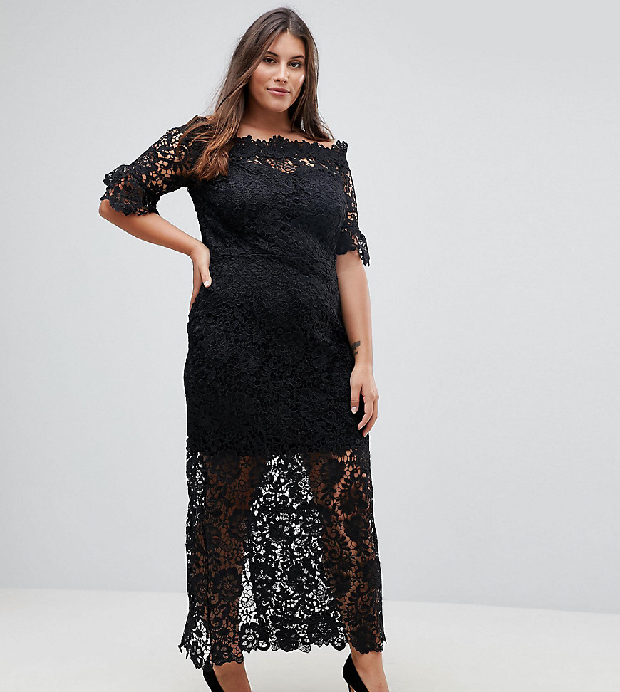 Paper Dolls Plus Off Shoulder Crochet Maxi Dress With Frill Sleeve