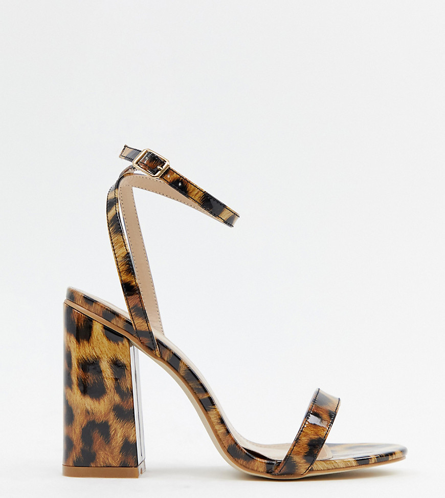 RAID Wide Fit Enya leopard print patent block heeled sandals