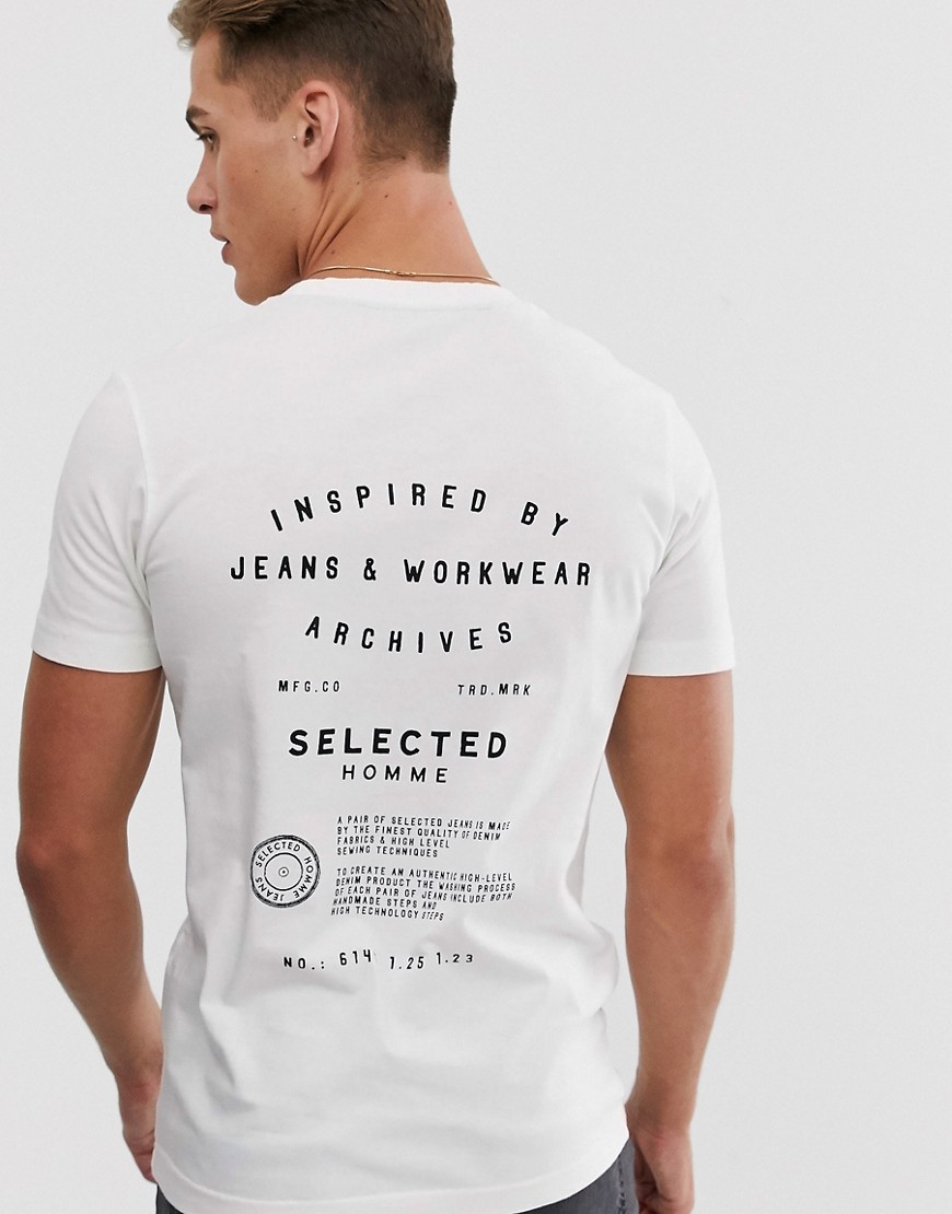 Selected Homme back graphic print t-shirt in white
