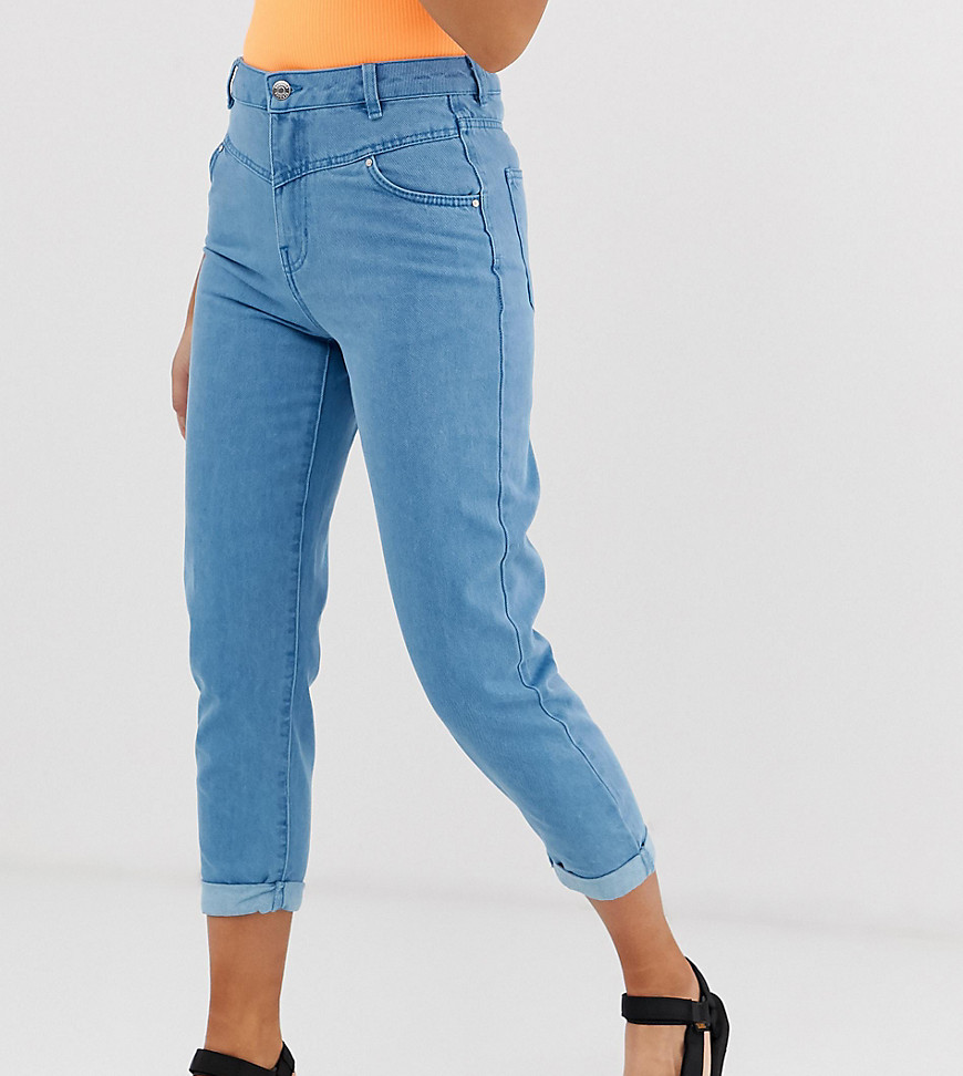 Bershka mom jeans with front stitch detailing in blue