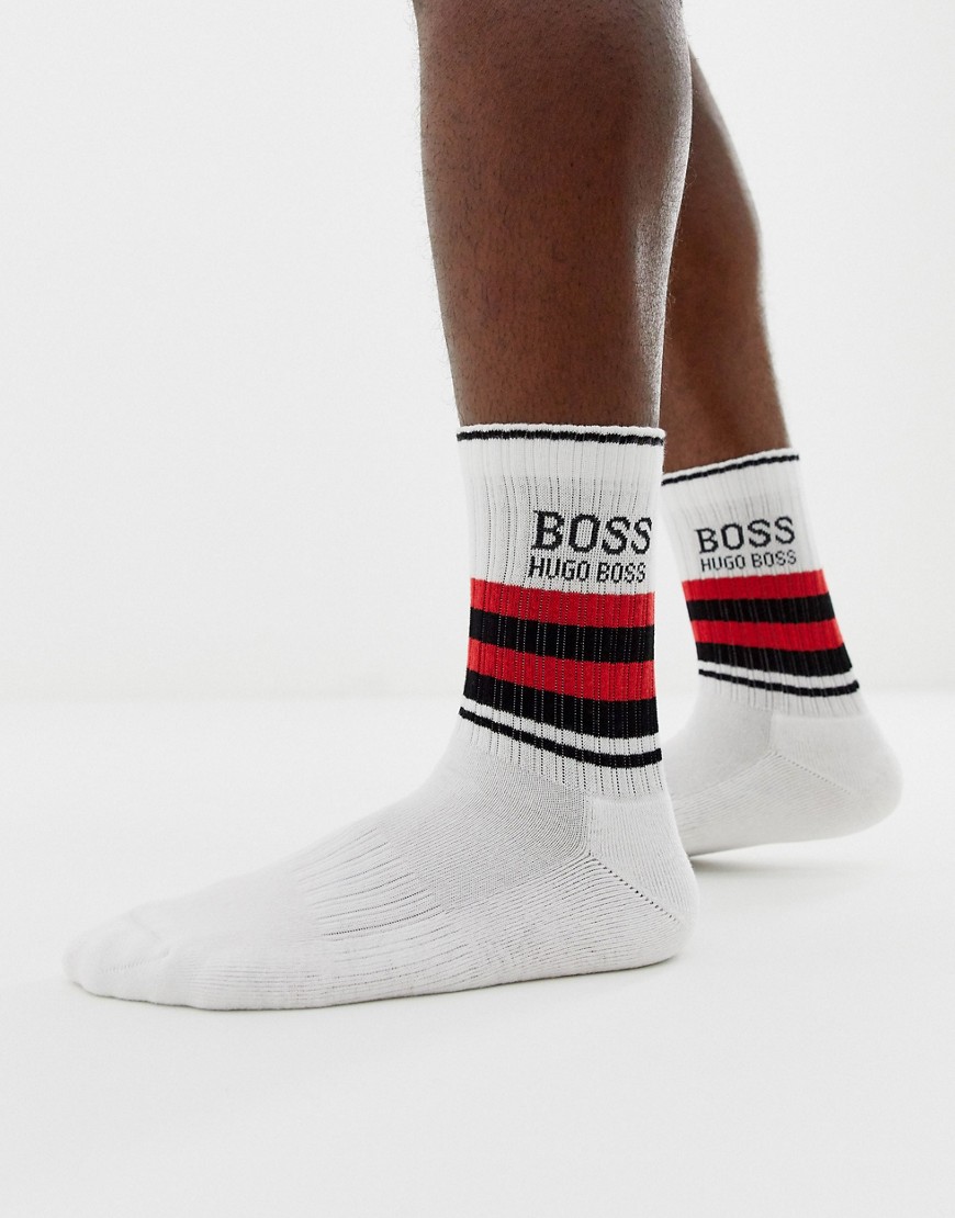 BOSS Rib Stripe logo socks in white