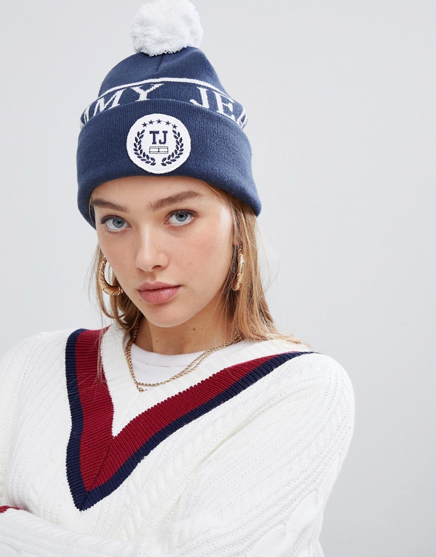 Tommy Jeans bobble beanie with logo & crest patch