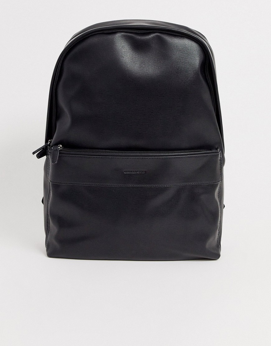 ASOS DESIGN backpack in black faux leather saffiano with branded emboss