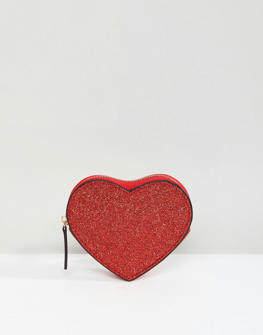 Блестящий кошелек для мелочи в форме сердца ASOS - Красный 