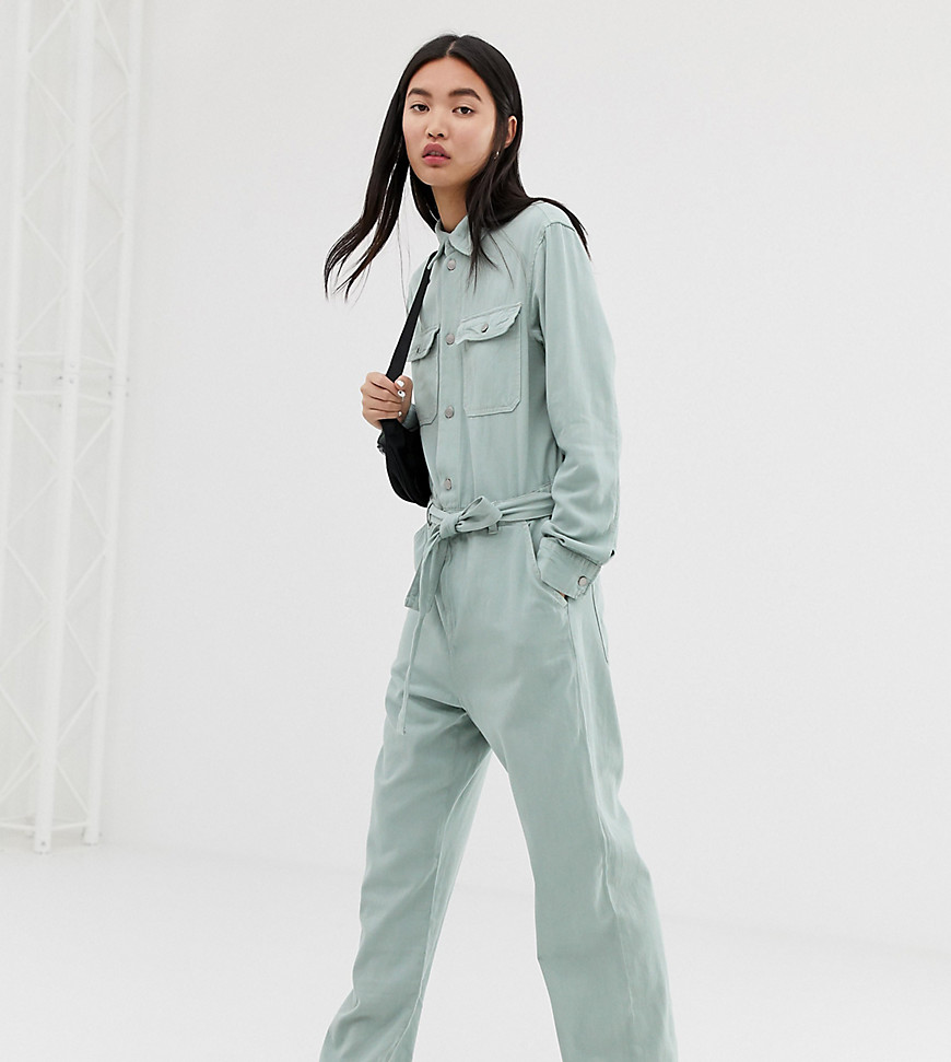 Weekday boiler suit with tie waist in mint
