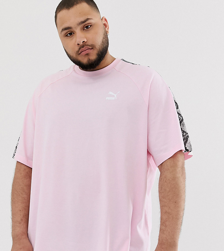 Puma Plus t-shirt with snake print taping in pink Exclusive at ASOS