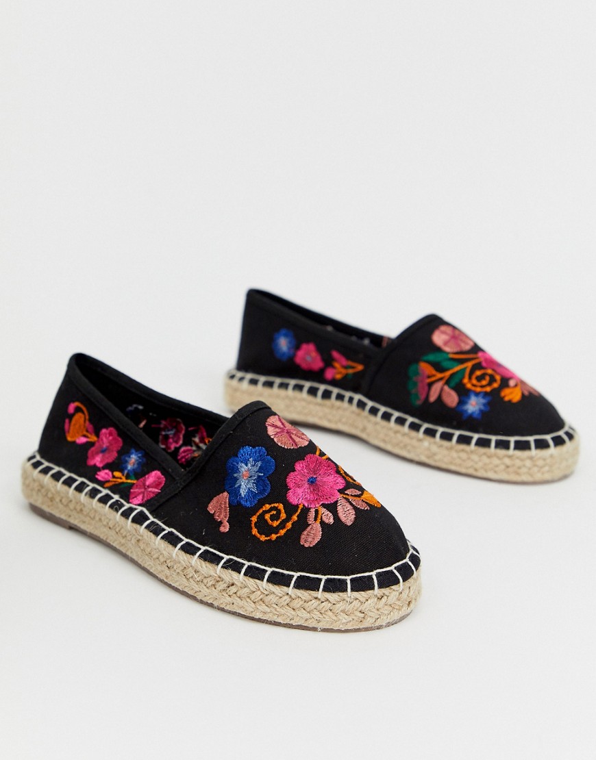 South beach embroidered espadrille in black