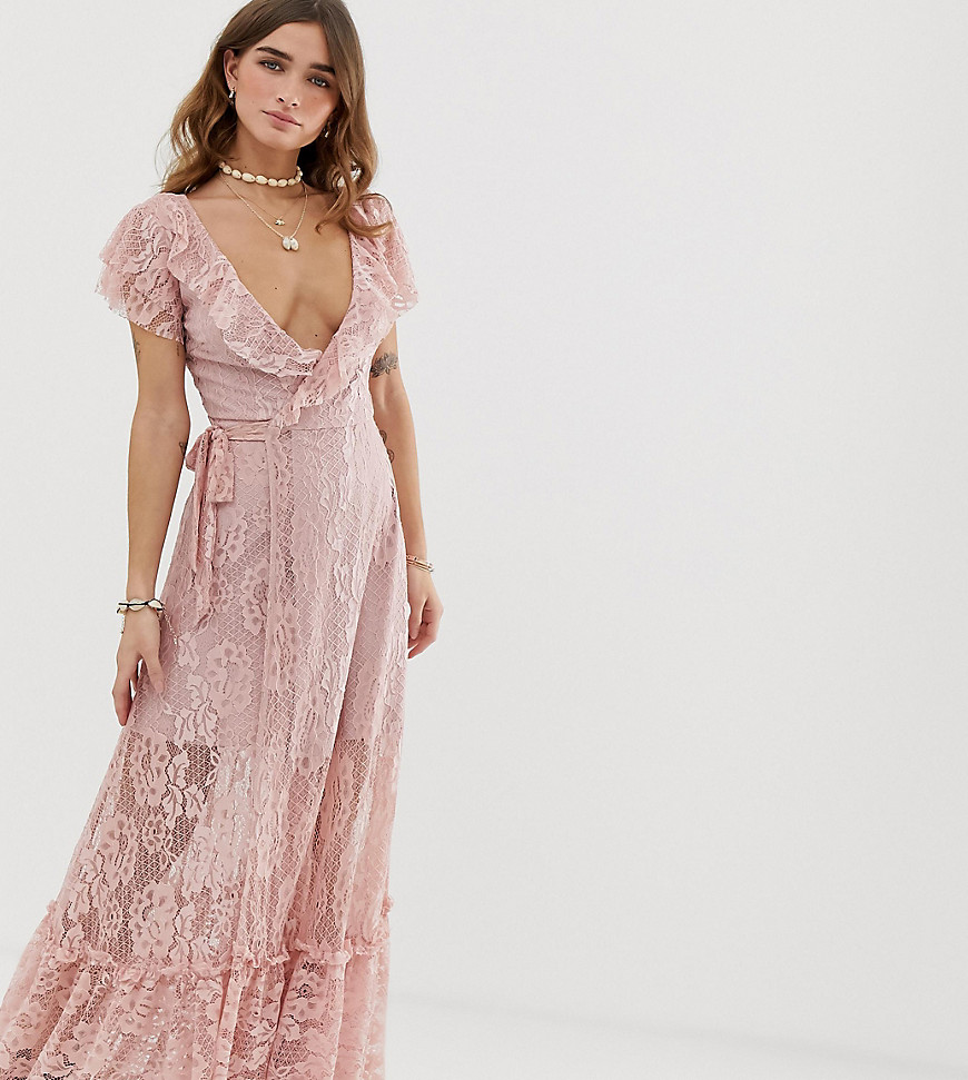Sisters Of The Tribe lace maxi dress with leg split