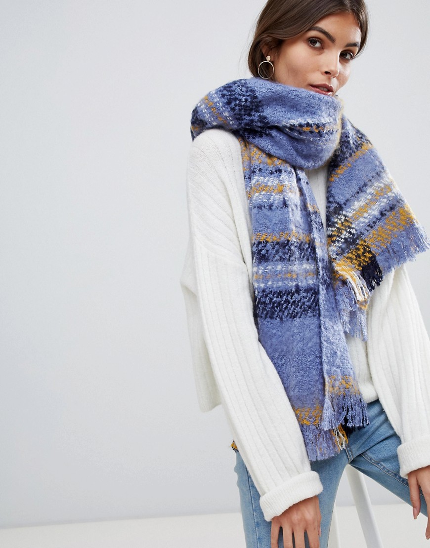 Oasis oversized checked scarf in blue - Mid blue