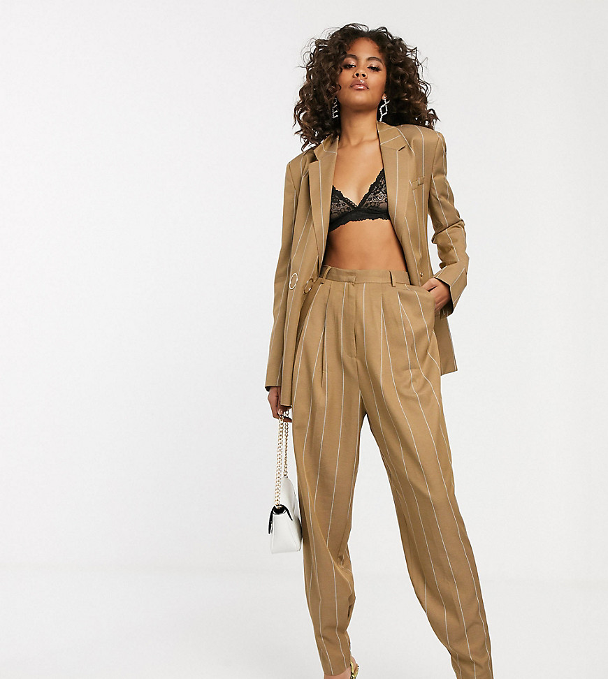 ASOS DESIGN Tall camel stripe mansy suit tapered trousers