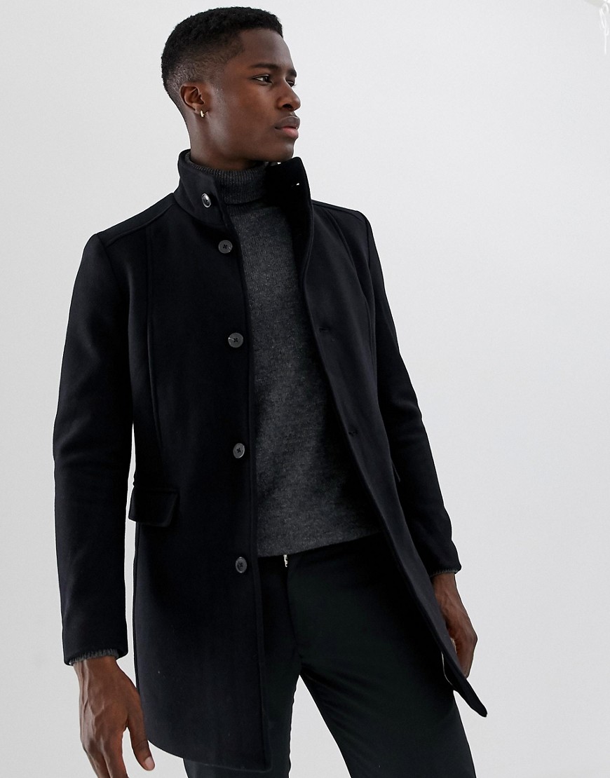 Selected Homme wool overcoat with funnel neck