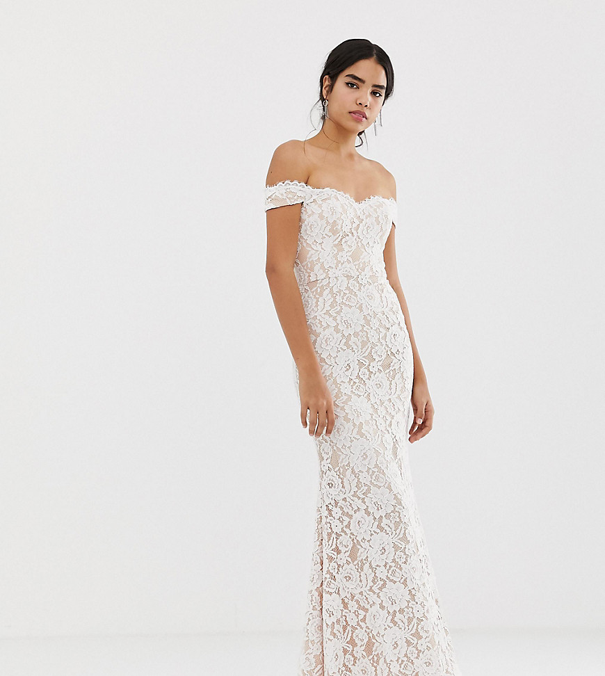 Jarlo all over lace bardot maxi dress in white