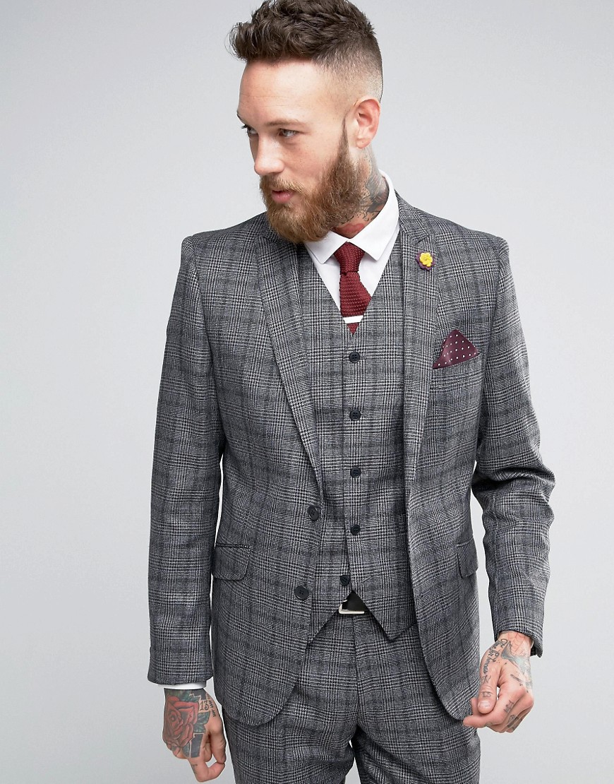 Gianni Feraud Heritage Premium Wool Check Suit Jacket - Grey