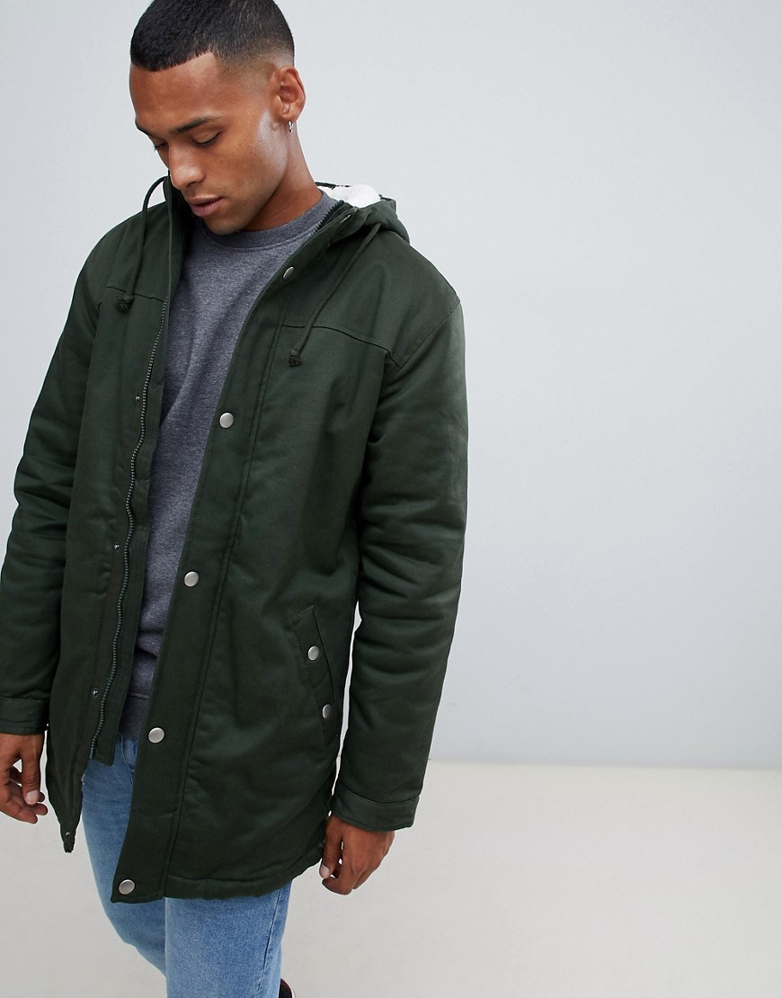 Only & Sons parka with borg lined hood