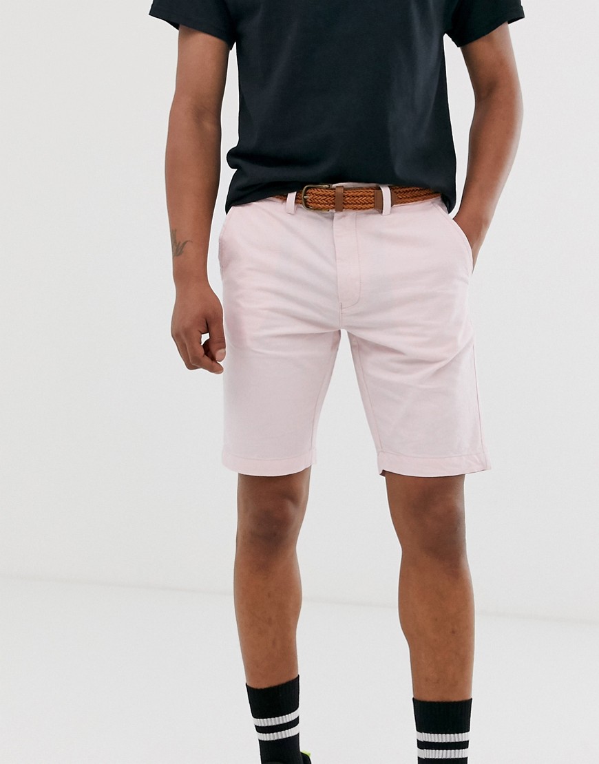 Burton Menswear oxford shorts with belt in pink