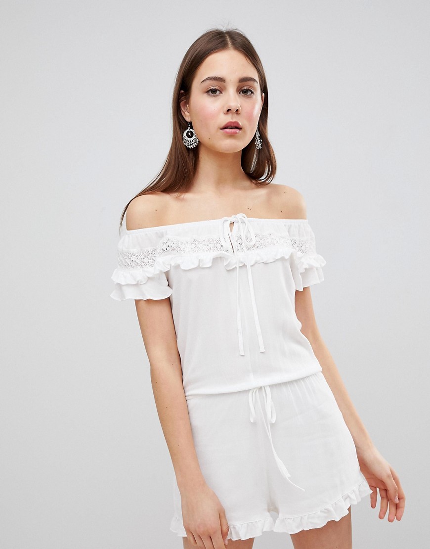Brave Soul Candy Playsuit with Frill Off Shoulder