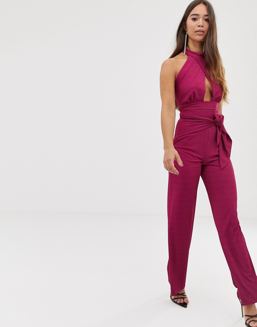 Love tie front rib trouser in berry