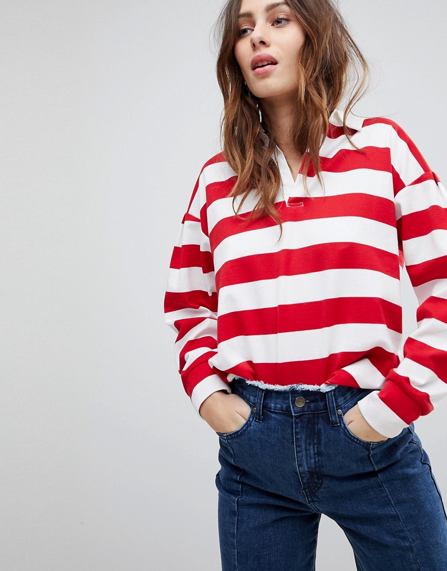 EVIDNT Stripe Rugby Shirt - Red white stripe