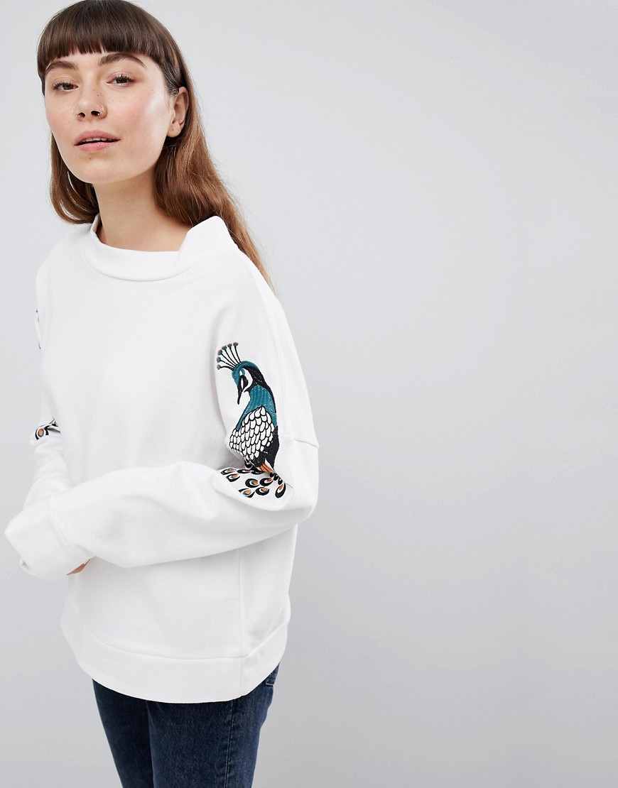 Soaked In Luxury Peacock Embroidered Sweatshirt