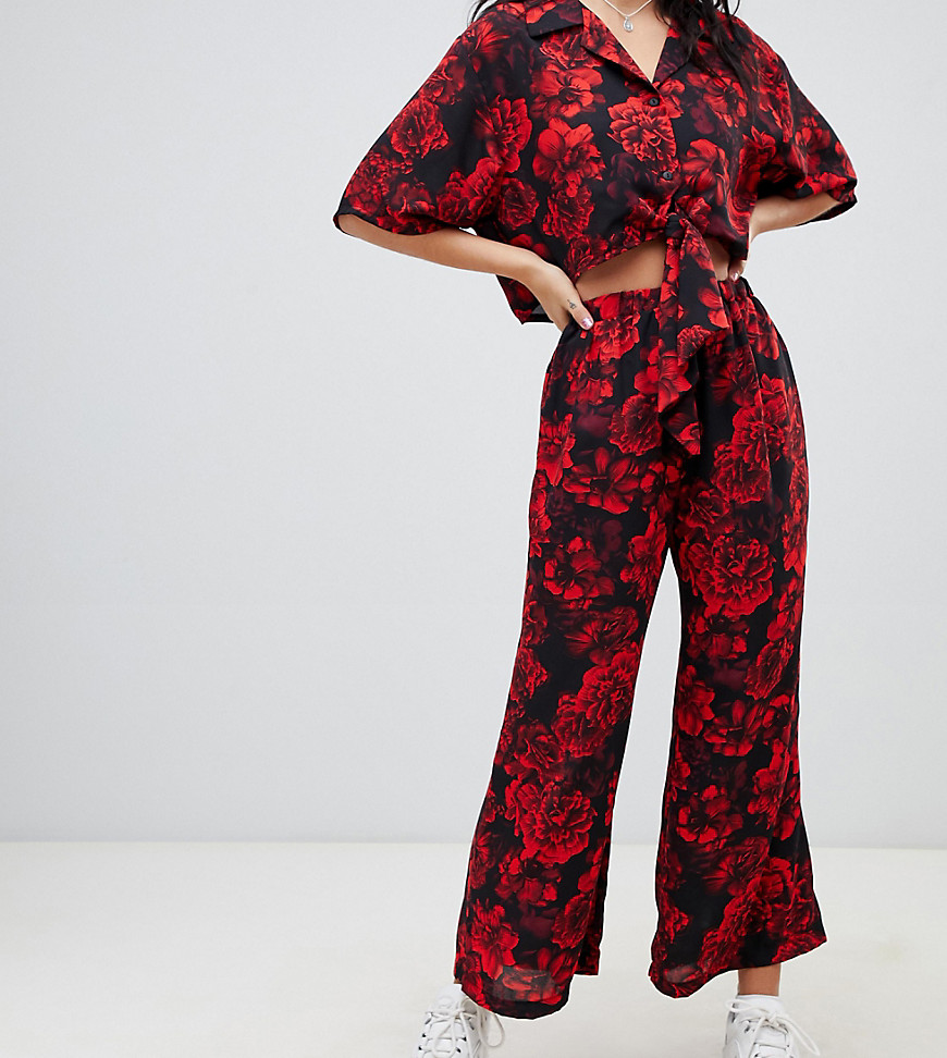 Milk It Vintage relaxed crop flares in floral print co-ord - Black