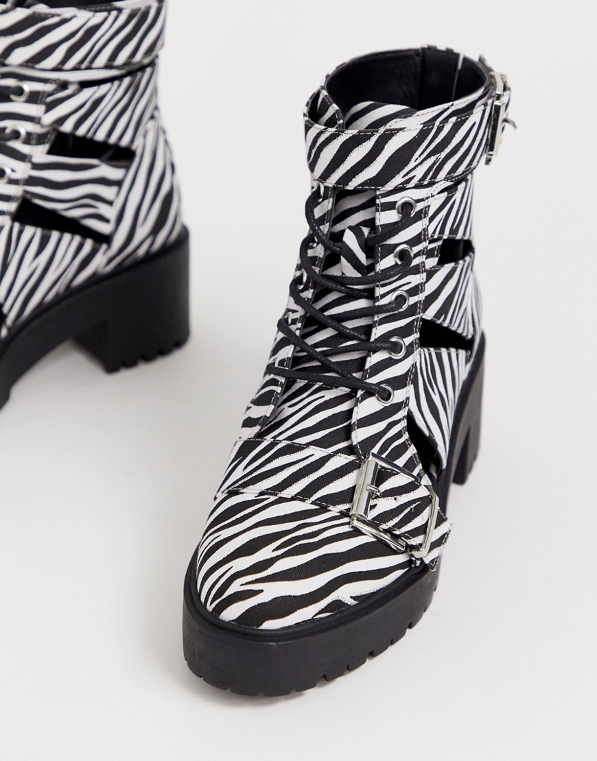 Asos Design Rion Chunky Cut Out Boots In Zebra-multi