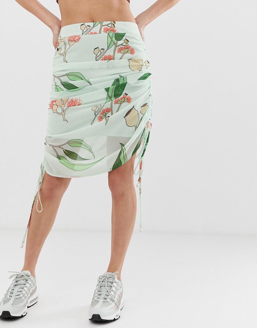 ZYA midi skirt with ruched sides in floral print