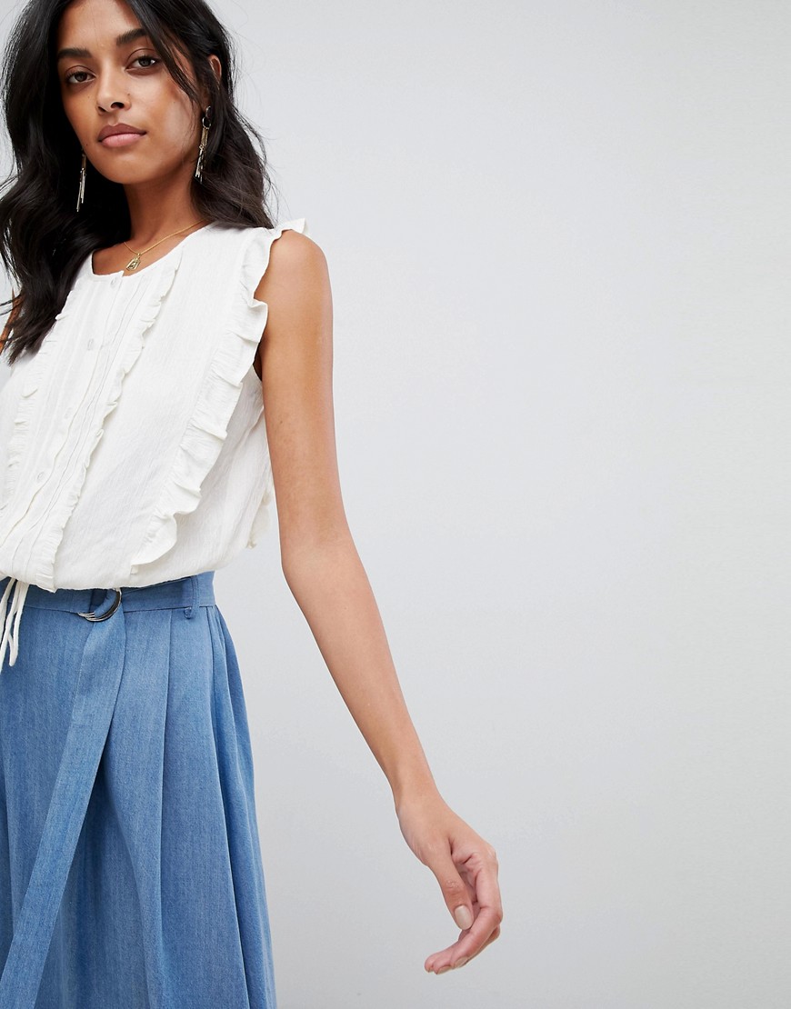 Moon River frill detail shell top - Ivory