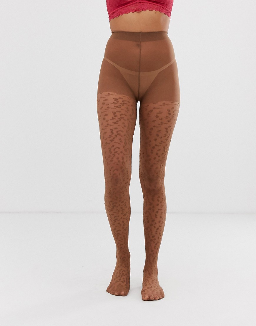 Gipsy sheer mesh leopard tights in toffee