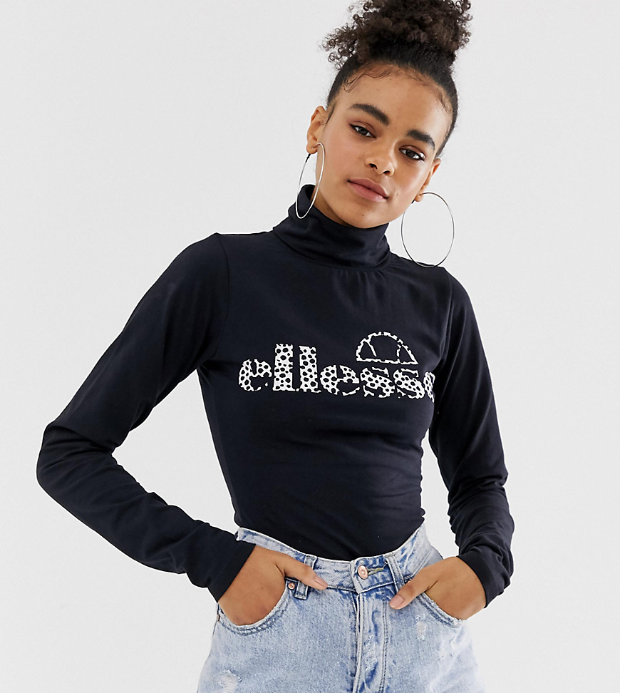 Ellesse long sleeve fitted top with high neck and spot front logo