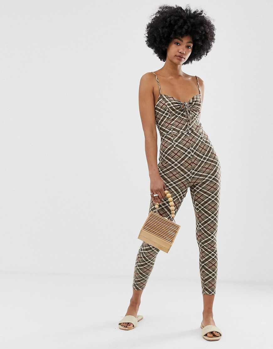 Emory Park tie front fitted jumpsuit in check