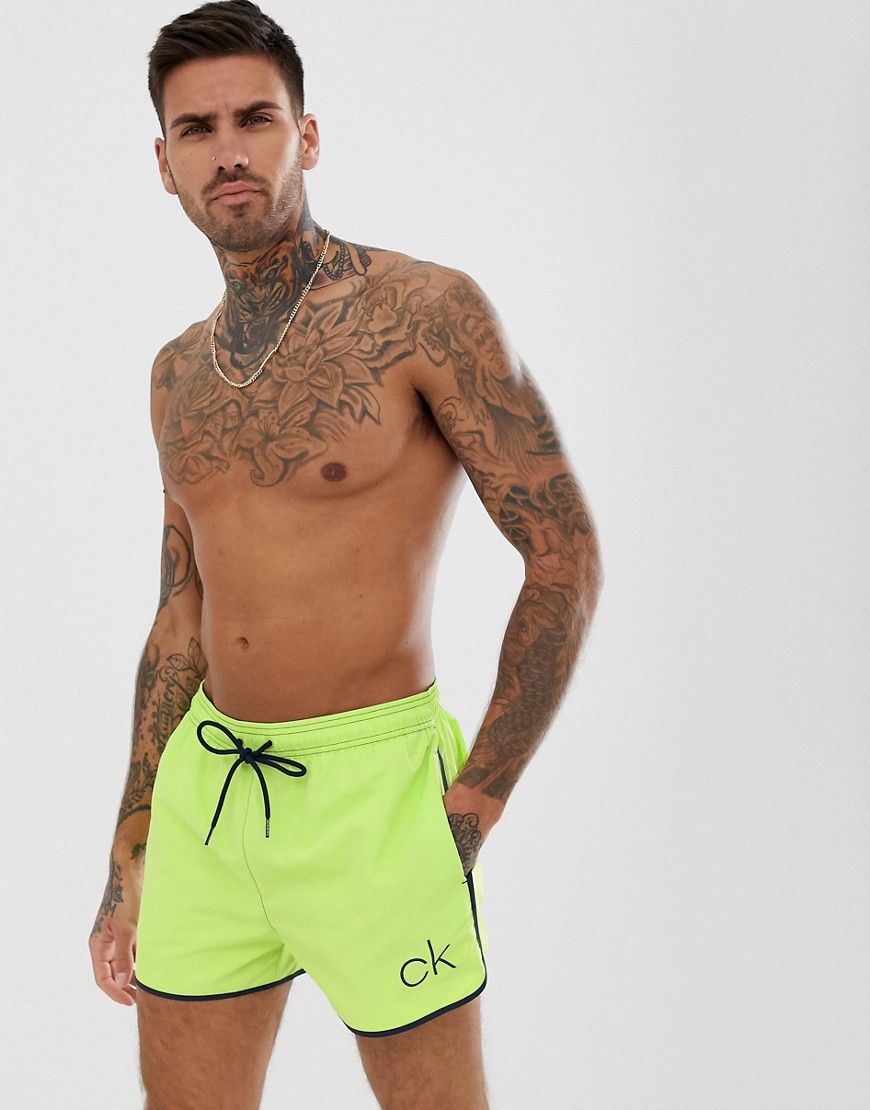 Calvin Klein retro runner swim shorts in lime green